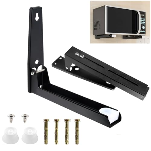Mikrowellenhalterung Wand, 2 STK Mikrowellenhalterung, Faltbarer Wandhalterung Mikrowelle, Versenkbarer Universal Mikrowellenhalter, Mikrowellen Halter, FüR Mikrowelle, Backofen, Schwarz von sinzau