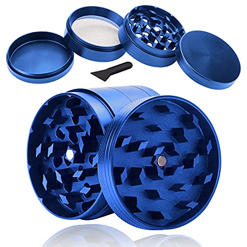 Pollen Grinder Crusher, Zinklegierung Kräutermühle, für Spice,Kräuter,Gewürze,Herb,Kaffee 4-teiliges Set mit Pollen Scraper, Blau von sinzau