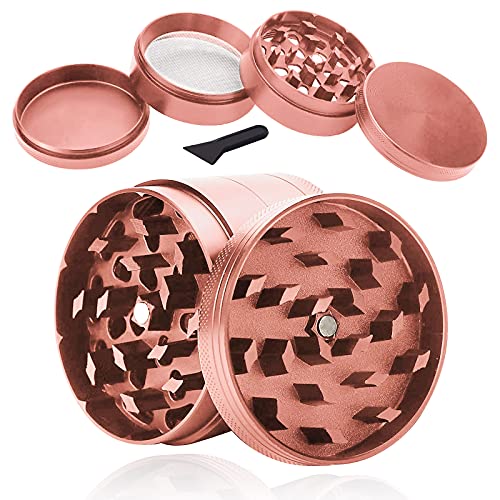 Pollen Grinder Crusher, Zinklegierung Kräutermühle, für Spice,Kräuter,Gewürze,Herb,Kaffee 4-teiliges Set mit Pollen Scraper, Roségold von sinzau