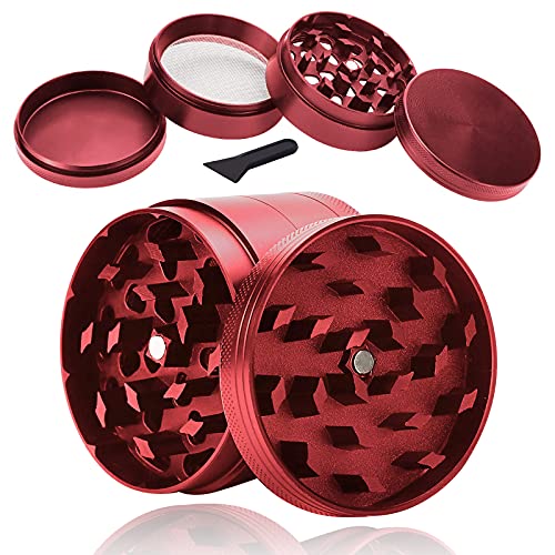 Pollen Grinder Crusher, Zinklegierung Kräutermühle, für Spice,Kräuter,Gewürze,Herb,Kaffee 4-teiliges Set mit Pollen Scraper, Rot von sinzau