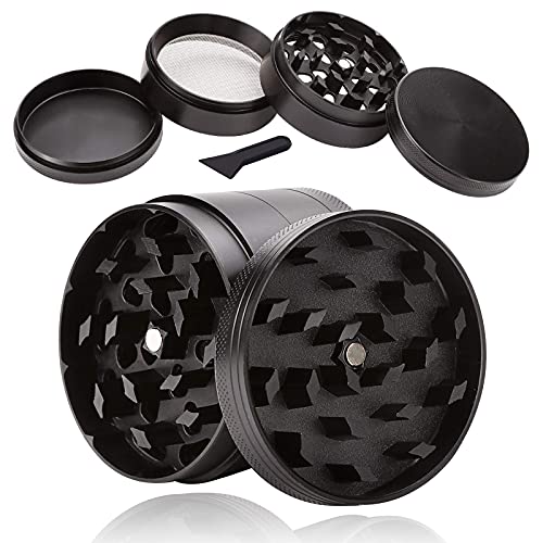 Pollen Grinder Crusher, Zinklegierung Kräutermühle, für Spice,Kräuter,Gewürze,Herb,Kaffee 4-teiliges Set mit Pollen Scraper, Schwarz von sinzau