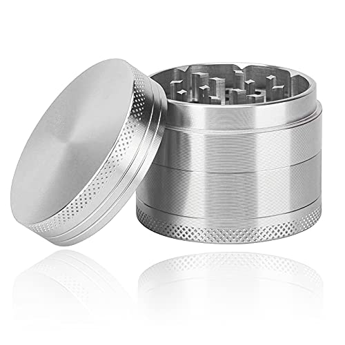 Pollen Grinder Crusher, Zinklegierung Kräutermühle, für Spice,Kräuter,Gewürze,Herb,Kaffee 4-teiliges Set mit Pollen Scraper, Silber von sinzau