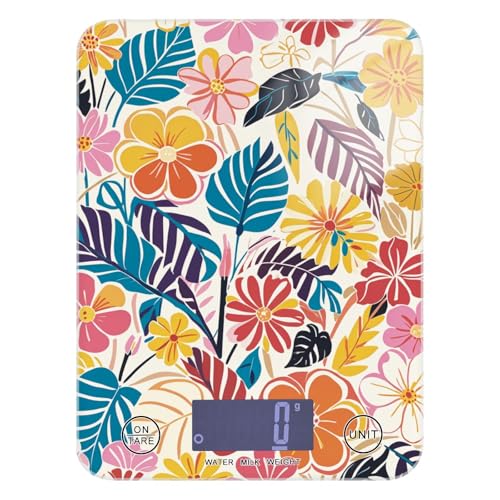 Bunte Sommer-Waage mit hawaiianischen Blumen, wasserdicht, digitale Küchenwaage, 5 kg/5 g, Mini-Waage mit 4 Einheiten zum Backen, Gewichtsverlust, Espresso (Batterien nicht im Lieferumfang enthalten) von siphylline