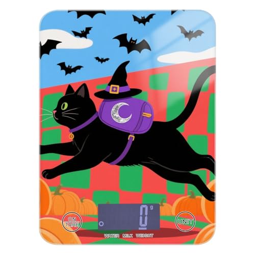Halloween Schwarze Katzen, wasserdichte digitale Lebensmittelwaage, 5 kg/5 g, digitale Gewichtswaage mit 4 Einheiten zum Backen, Seife, Espresso (Batterien nicht im Lieferumfang enthalten) von siphylline