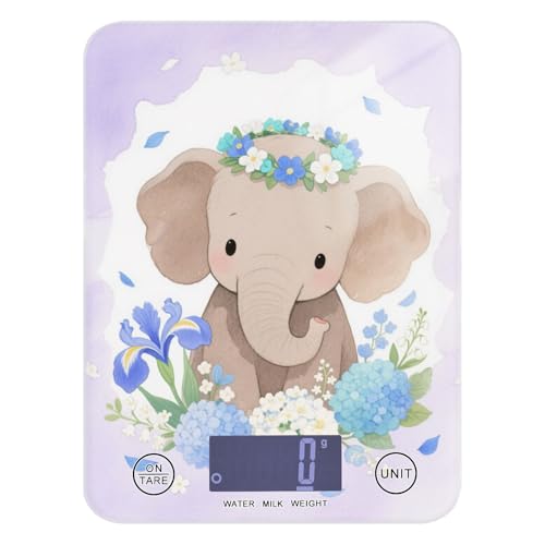 Lebensmittelwaage mit niedlichem Cartoon-Elefant, LCD-Display, für Küche, 5 kg/5 g, Skala für Gramm, mit 4 Einheiten für Diätseife, Keto, Batterien nicht im Lieferumfang enthalten von siphylline