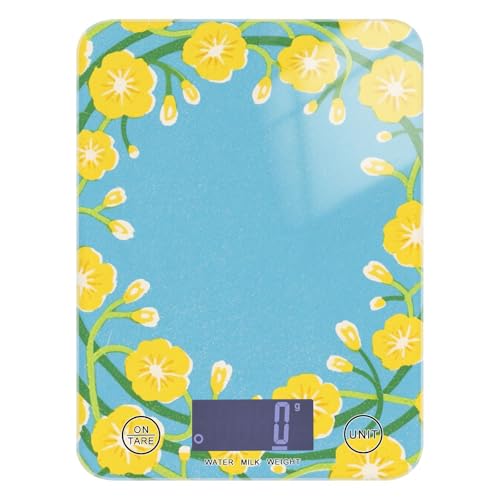Lebensmittelwaage mit süßem gelbem Blumen-LCD-Display, 5 kg/5 g, Skala Gramm und Unzen mit 4 Einheiten für Espresso-Kochseife (Batterien nicht im Lieferumfang enthalten) von siphylline