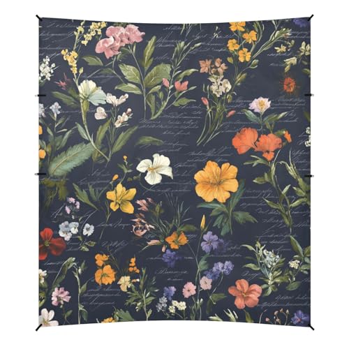 Retro Blumen Schwarzer Hintergrund Faltbare Strandüberdachung UPF50+ Schutz Leichter Schatten Sonnenschutz mit Sandschaufel, Sandsäcke für Hinterhof und Camping Retro Blumen Schwarzer Hintergrund Faltbare Strandüberdachung UPF50+ Schutz Leichter Schatten Sonnenschutz mit Sandschaufel, Sandsäcke für Hinterhof und Camping von siphylline
