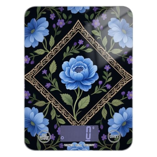 Retro blaue Pfingstrosen Blumen tragbare Waage Lebensmittel 5 kg/5 g kleine Grammwaage mit 4 Einheiten zum Kochen von Mahlzeiten Prep Diät (Batterien nicht im Lieferumfang enthalten) von siphylline