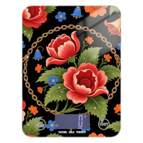 Retro rote Pfingstrosen Blumen LCD Display Waage Lebensmittel 5 kg/5 g kleine Küchenwaage mit 4 Einheiten für Gewürze Backen Keto (Batterien nicht im Lieferumfang enthalten) von siphylline