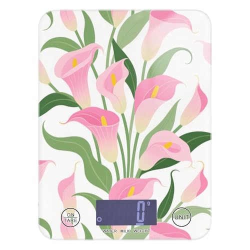 Vintage Pink Calla Lily Chic Wasserdichte kleine Waage für Lebensmittel 5 kg/5 g Waage Küche mit 4 Einheiten für Mahlzeitenvorbereitung, Backen, Mahlzeitenvorbereitung (Batterien nicht im Lieferumfang von siphylline