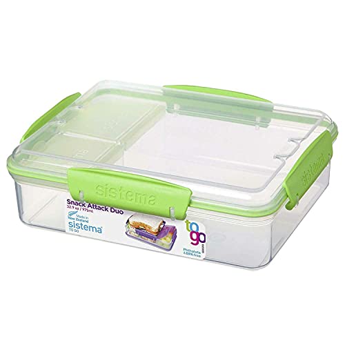 Sistema Snack Attack Duo To Go Brotdose mit 3 Fächern | 975ml Lunch box mit stapelbarem Design | BPA-frei | Blaugrün Sistema Snack Attack Duo To Go Brotdose mit 3 Fächern | 975ml Lunch box mit stapelbarem Design | BPA-frei | Blaugrün von sistema to go