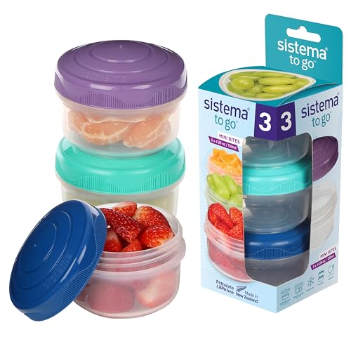 Sistema Snack Pots Mini Bites TO GO Frischhaltedosen, 130 ml, stapelbare Snack-Boxen mit Deckel, BPA-frei, 3 Stück von Sistema