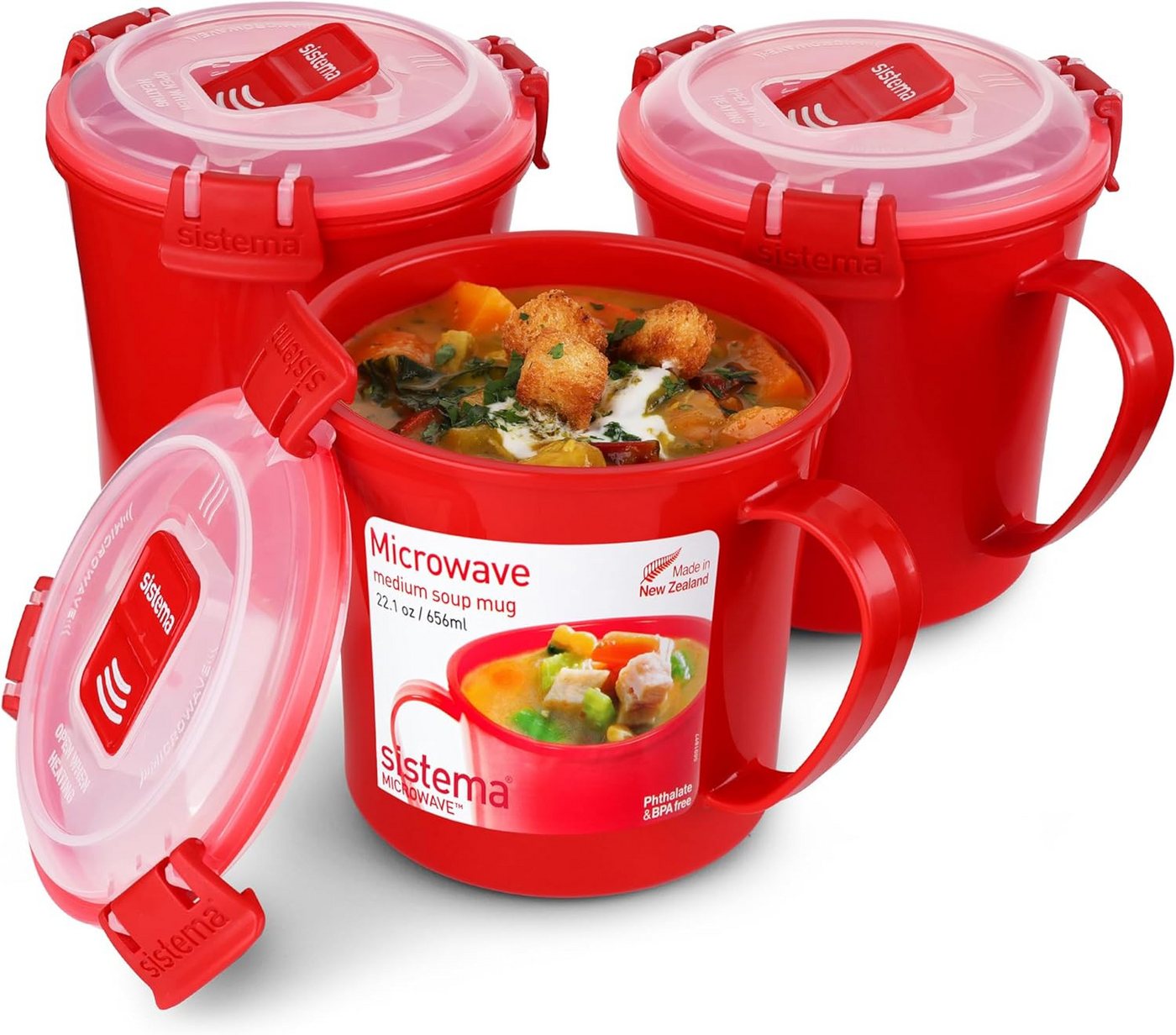sistema Aufbewahrungsbox Sistema Microwave Suppentasse, 656 ml, BPA-frei, rot, 3 Stück sistema Aufbewahrungsbox Sistema Microwave Suppentasse, 656 ml, BPA-frei, rot, 3 Stück von sistema