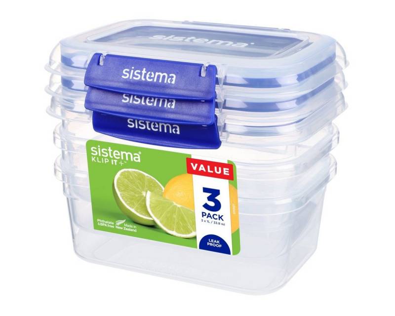 sistema Frischhaltedose Vorratsdose Klip it+ 1l 3er-Set, Kunststoff (lebensmittelsicher), Gummidichtung von sistema
