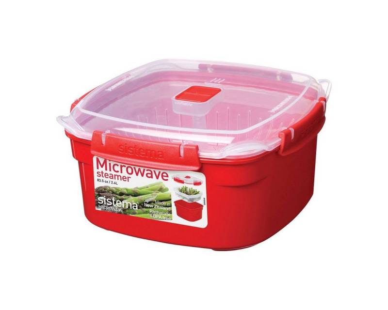 sistema Mikrowellenbehälter Mikrowellen Dampfgarer 2.4 l, rot, Kunststoff lebensmittelsicher von sistema