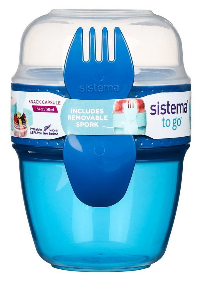 sistema Salatbox Snack Capsule To Go 515 ml Snackbox + Besteck, mit 2 Behältern und Wendebesteck (Gabel / Löffel) von sistema