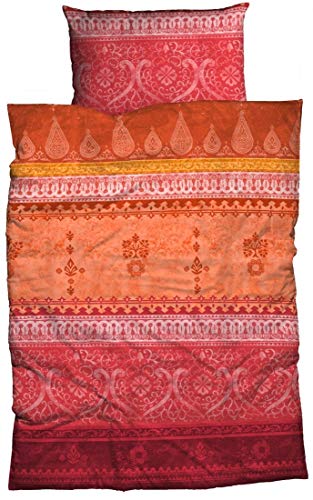 sister s. Bettwäsche Indi Baumwoll Satin aufwendiger Bordürendruck absolut hip modernes Landhaus orientalischer Flair Ornamente (200 cm x 220 cm, rot-orange) von sister s