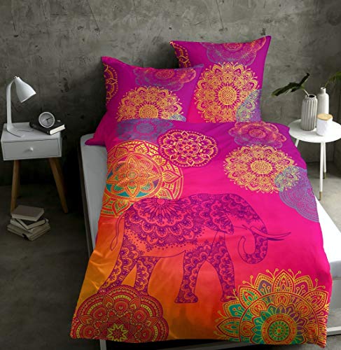 sister s. Bettwäsche NOIDA violett-pink-orange 200 x 200 cm absolut hip Mandalas Ornamente Glücks-Elefant orientalische Farbenpracht Bettwäsche-Set Reine Baumwolle von sister s.