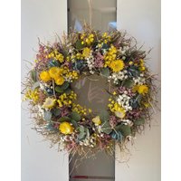 Kranz Trockenblumen Frühling Türkranz Naturkranz Trockenblumenkranz Eukalyptus Schleierkraut von sistersdekor