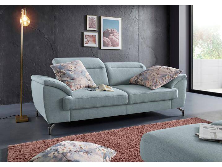 2,5-Sitzer SIT & MORE Percy , blau (aqua), B:207cm T:112cm, Sofas, 12 cm Fußhöhe, Sitztiefenverstellung, wahlweise Kopfteilverstellung von sit&more