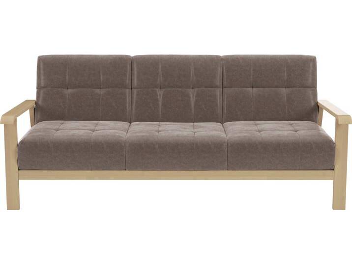 3-Sitzer SIT & MORE Billund , grau (taupe), B:199cm H:88cm T:106cm, 100% Polyester, Sofas, Armlehnen aus Buchenholz in natur, verschiedene Bezüge und Farben von sit&more