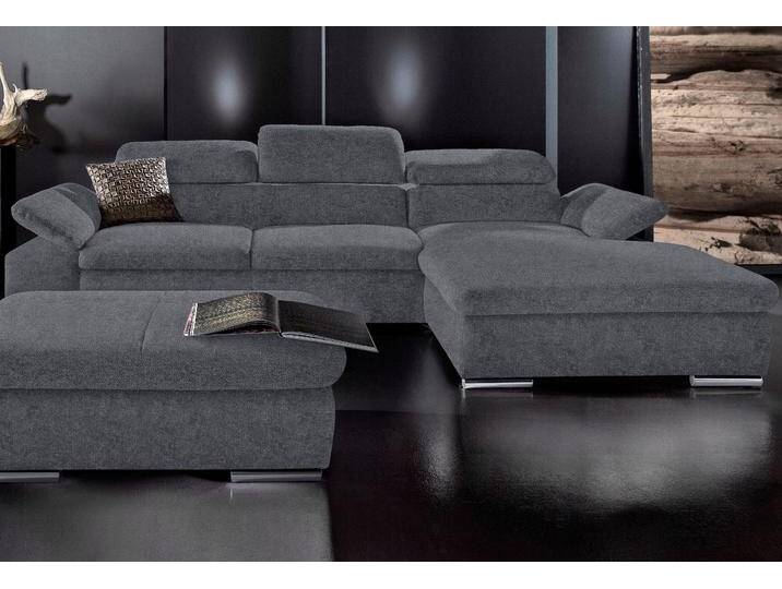 Ecksofa SIT & MORE Alcudia L-Form , grau (dunkelgrau), B:286cm H:73cm T:174cm, Struktur, Luxus-Kunstleder, Primabelle-Microfaser, Sofas, wahlweise mit Bettfunktion von sit&more