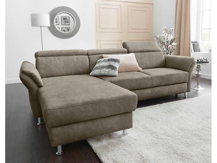 Ecksofa SIT & MORE Avignon L-Form , grau (taupe), B:259cm H:97cm T:172cm, Flachgewebe (90% Polyester, 10% Polyamid), Luxus-Microfaser (100% Polyester), Struktur (100% Polyester), Sofas, Kopfteilverstellung, wahlweise mit Bettfunktion und Bettkasten von sit&more