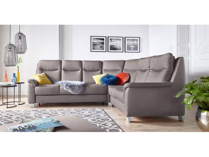 Ecksofa SIT & MORE Boccaccio L-Form , grau (hellgrau), B:265cm H:104cm T:215cm, Kunstleder SOFTLUX, Luxus-Microfaser (90% Polyester, 10% Polyamid), Flachgewebe (100% Polyester), Sofas, mit Federkern und Kopfteilverstellung, wahlweise mit Bettfunktion von sit&more