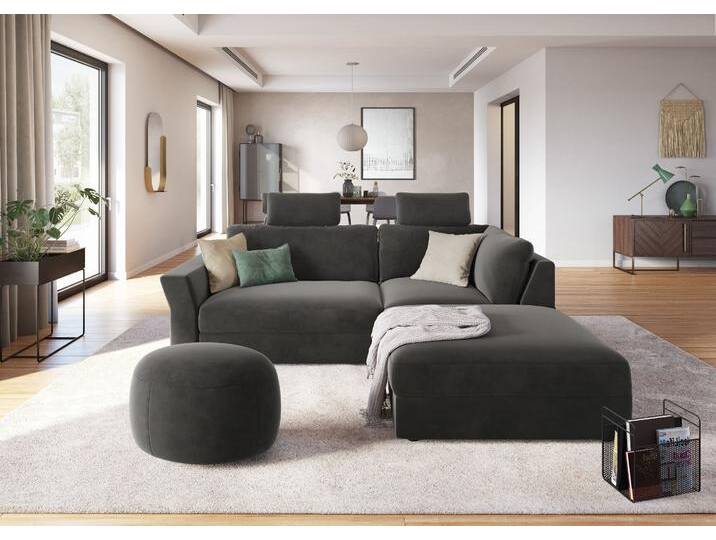 Ecksofa SIT & MORE Cadabra L-Form , grau (anthrazit), B:243cm H:80cm T:198cm, Samtoptik (100% Polyester), Soft clean (98% Polyester, 2% Polyamid), Struktur fein (100% Polyester), Sofas, Breite 243 cm, inklusive Sitztiefenverstellung von sit&more