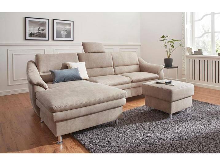 Ecksofa SIT & MORE Cardoso L-Form , beige, B:264cm H:90cm T:162cm, Luxus-Microfaser 2 (100% Polyester), Luxus-Microfaser ALTARA NUBUCK (100% Polyester), Luxus-Microfaser 1 (100% Polyester), Sofas, mit Federkern, wahlweise mit Bettfunktion von sit&more