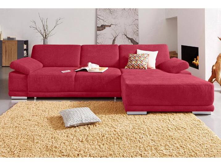 Ecksofa SIT & MORE Coria L-Form , rot, B:282cm H:80cm T:162cm, Kunstleder SOFTLUX, Struktur ( 100% Polyester), Struktur fein ( 90% Polyester; 10% Polyamid), Luxus-Microfaser ALTARA NUBUCK (100% Polyester), Sofas, mit XL-Recamiere, wahlweise mit Bettfunktion von sit&more