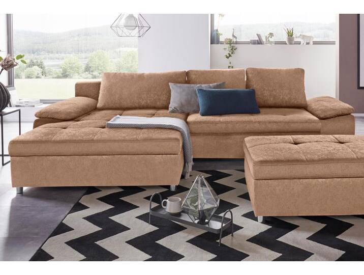 Ecksofa SIT & MORE Labene L-Form , braun (nuss), B:290cm H:82cm T:90cm, Struktur fein (95% Polyester, 5% Polyamid), Luxus-Microfaser ALTARA NUBUCK (100% Polyester), Kunstleder SOFTLUX / Struktur (100% Polyester), Struktur (100% Polyester), Flachgewebe (95% Polyester, 5% Polyamid), Sofas, wahlweise mit Bettfunktion und Bettkasten, auch als XXL-Variante von sit&more