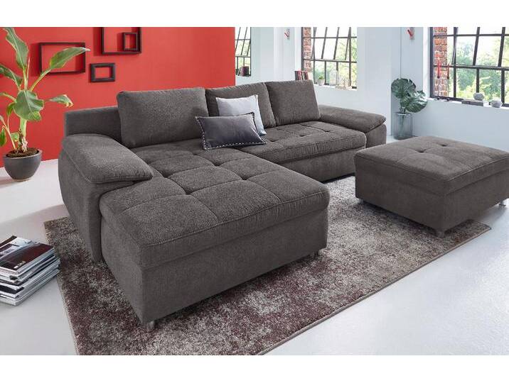 Ecksofa SIT & MORE Labene L-Form , grau (fango), B:270cm H:82cm T:90cm, Struktur fein (95% Polyester, 5% Polyamid), Luxus-Microfaser ALTARA NUBUCK (100% Polyester), Kunstleder SOFTLUX / Struktur (100% Polyester), Struktur (100% Polyester), Flachgewebe (95% Polyester, 5% Polyamid), Sofas, wahlweise mit Bettfunktion und Bettkasten, auch als XXL-Variante von sit&more