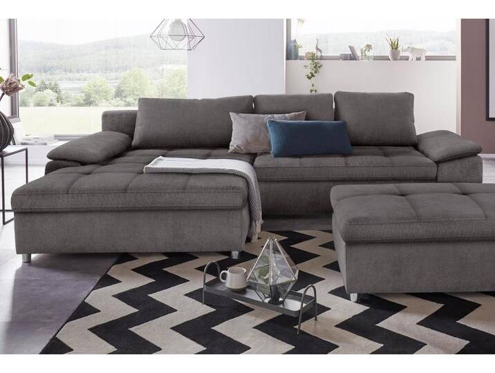 Ecksofa SIT & MORE Labene L-Form , grau (fango), B:290cm H:82cm T:90cm, Struktur fein (95% Polyester, 5% Polyamid), Luxus-Microfaser ALTARA NUBUCK (100% Polyester), Kunstleder SOFTLUX / Struktur (100% Polyester), Struktur (100% Polyester), Flachgewebe (95% Polyester, 5% Polyamid), Sofas, wahlweise mit Bettfunktion und Bettkasten, auch als XXL-Variante von sit&more
