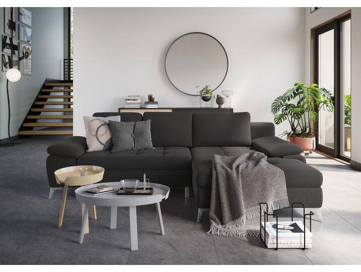 Ecksofa SIT & MORE Latigo L-Form , grau (dunkelgrau), B:270cm T:163cm, Sofas, mit Recamiere, wahlweise mit Bettfunktion und Bettkasten von sit&more