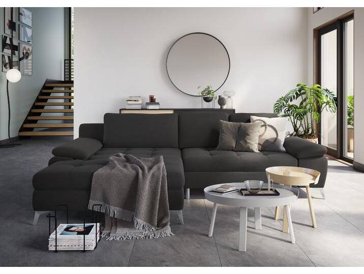 Ecksofa SIT & MORE Latigo L-Form , grau (dunkelgrau), B:290cm T:163cm, Sofas, mit Mega-Recamiere, wahlweise mit Bettfunktion und Bettkasten von sit&more