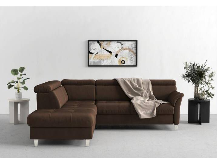 Ecksofa SIT & MORE Marano L-Form , braun (dunkelbraun), B:252cm T:216cm, 100% Polyester, Sofas, inklusive Kopfteilverstellung, wahlweise mit Bettfunktion, Bettkasten von sit&more