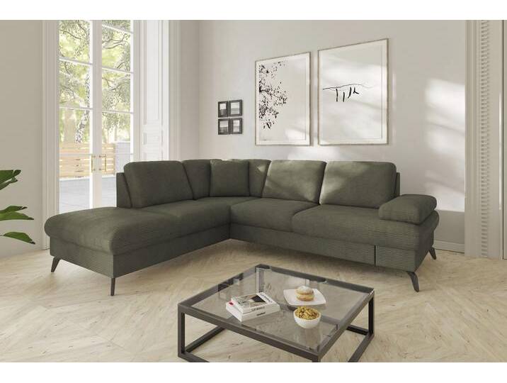 Ecksofa SIT & MORE Morris Jubi L-Form , grün (olive), B:238cm H:83cm T:202cm, 100% Polyester, Sofas, inkl. Armteilfunktion und 1 Zierkissen, wahlweise mit Bettfunktion von sit&more