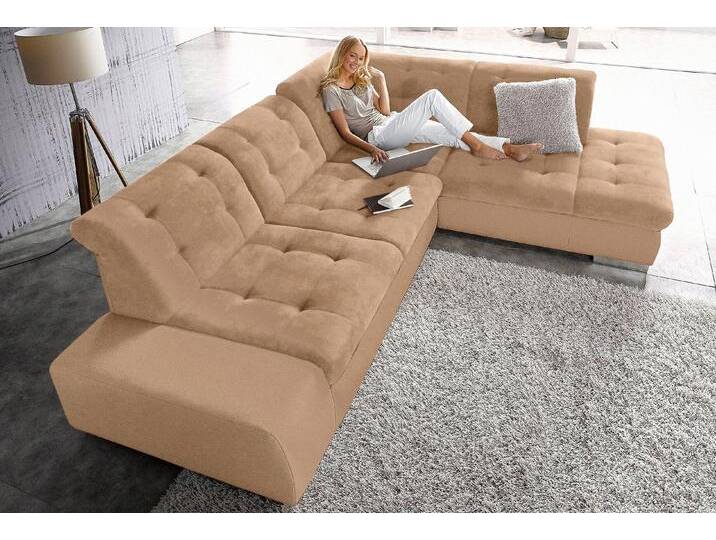 Ecksofa SIT & MORE Pale L-Form , braun (macchiato), B:280cm H:84cm T:227cm, SOFTLUX-Kunstleder im Korpus, Sitz und Rücken in Softstruktur (80% Polyester, 20% Polyamid), Softstruktur (80% Polyester, 20% Polyamid), Luxus-Kunstleder, Sofas, inklusive Kopfteilverstellung, wahlweise mit Bettfunktion von sit&more