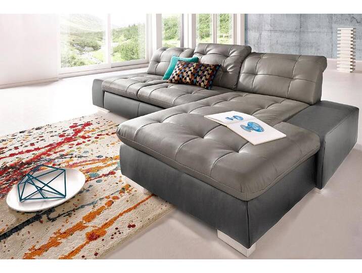 Ecksofa SIT & MORE Palomino L-Form , grau (fango, delfin), B:284cm H:84cm T:109cm, Kunstleder SOFTLUX/Struktur (100% Polyester), Kunstleder SOFTLUX/Feinstruktur (100% Polyester), Kunstleder SOFTLUX/ NaturLEDER (echtes Rindsleder), Sofas, wahlweise XL oder XXL und mit Bettfunktion von sit&more
