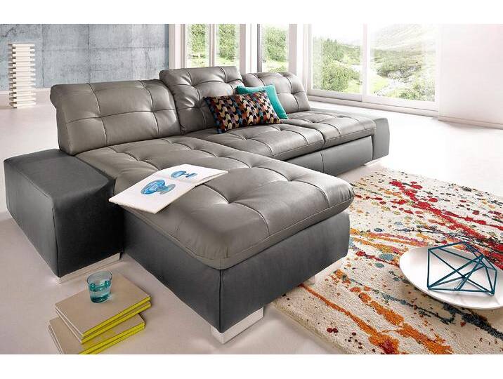 Ecksofa SIT & MORE Palomino L-Form , grau (fango, delfin), B:284cm H:84cm T:109cm, Kunstleder SOFTLUX/Struktur (100% Polyester);Kunstleder SOFTLUX/Feinstruktur (100% Polyester);Kunstleder SOFTLUX/ NaturLEDER (echtes Rindsleder), Sofas, wahlweise XL oder XXL und mit Bettfunktion von sit&more
