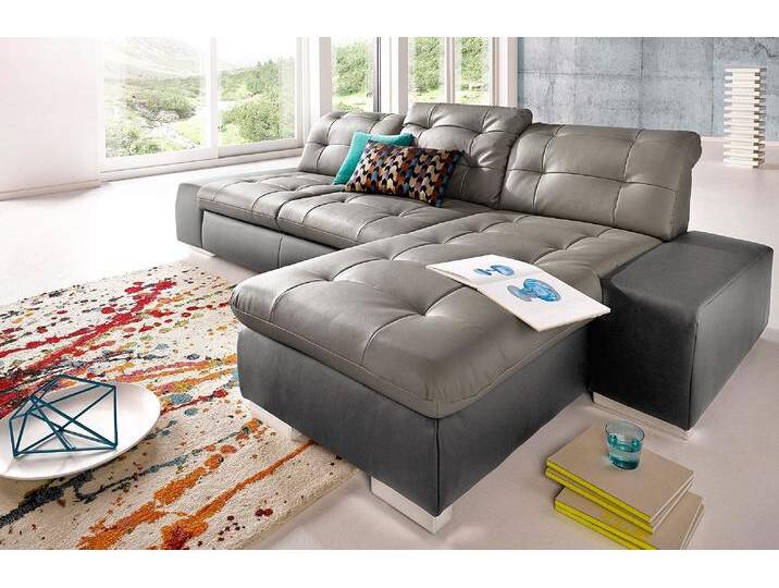Ecksofa SIT & MORE Palomino L-Form , grau (fango, delfin), B:284cm H:84cm T:109cm, Kunstleder SOFTLUX/Struktur (100% Polyester), Kunstleder SOFTLUX/Feinstruktur (100% Polyester), Kunstleder SOFTLUX/ NaturLEDER (echtes Rindsleder), Sofas, wahlweise XL oder XXL und mit Bettfunktion von sit&more