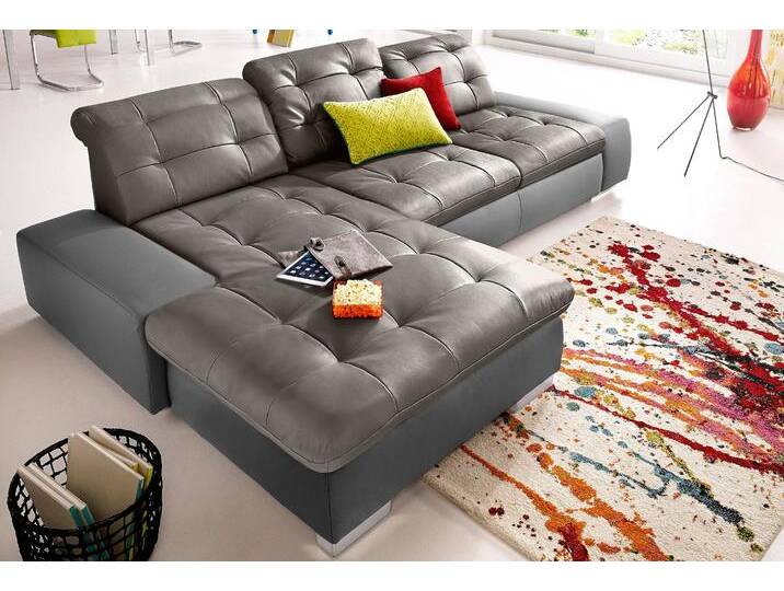 Ecksofa SIT & MORE Palomino L-Form , grau (fango, delfin), B:284cm H:84cm T:109cm, Kunstleder SOFTLUX/Struktur (100% Polyester), Kunstleder SOFTLUX/Feinstruktur (100% Polyester), Kunstleder SOFTLUX/ NaturLEDER (echtes Rindsleder), Sofas, wahlweise XL oder XXL und mit Bettfunktion von sit&more