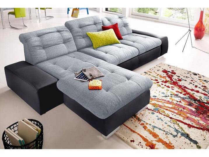 Ecksofa SIT & MORE Palomino L-Form , grau (schwarz, hellgrau), B:284cm H:84cm T:109cm, Kunstleder SOFTLUX/Struktur (100% Polyester), Kunstleder SOFTLUX/Feinstruktur (100% Polyester), Kunstleder SOFTLUX/ NaturLEDER (echtes Rindsleder), Sofas, wahlweise XL oder XXL und mit Bettfunktion von sit&more