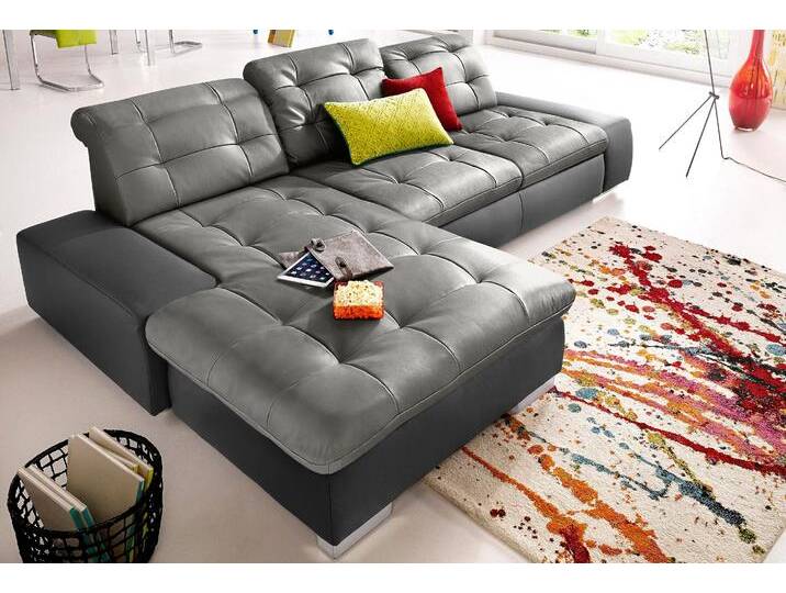 Ecksofa SIT & MORE Palomino L-Form , schwarz (schwarz, steingrau), B:284cm H:84cm T:109cm, Kunstleder SOFTLUX/Struktur (100% Polyester), Kunstleder SOFTLUX/Feinstruktur (100% Polyester), Kunstleder SOFTLUX/ NaturLEDER (echtes Rindsleder), Sofas, wahlweise XL oder XXL und mit Bettfunktion von sit&more