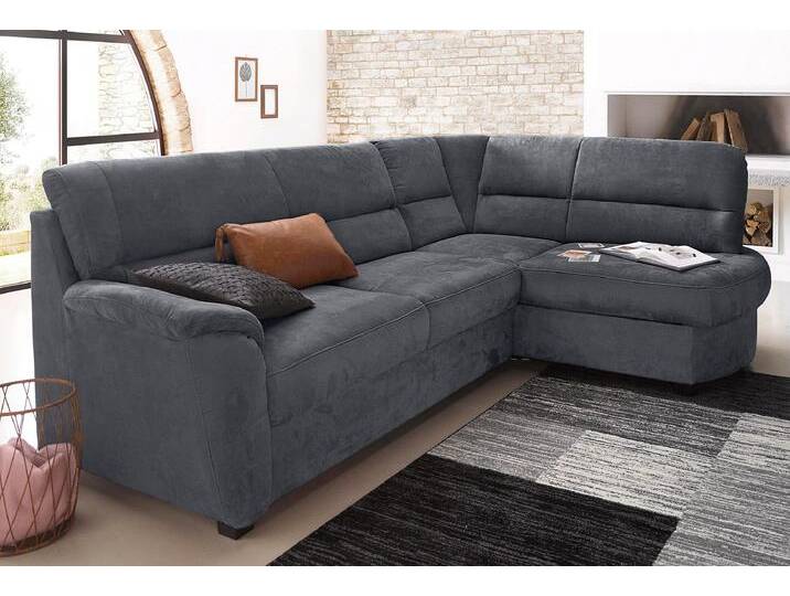 Ecksofa SIT & MORE Pandora L-Form , grau (dunkelgrau), B:251cm H:91cm T:176cm, Luxus-Microfaser ALTARA NUBUCK (100% Polyester), Luxus-Microfaser ALTARA NUBUCK (100% Polyester), Luxus-Microfaser (100% Polyester), Sofas, wahlweise mit Bettfunktion und Bettkasten von sit&more