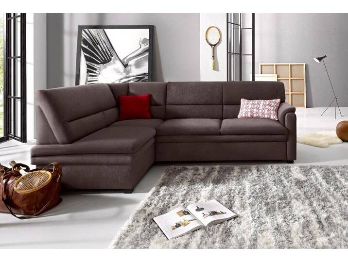 Ecksofa SIT & MORE Pisa L-Form , braun (dunkelbraun), B:245cm H:89cm T:161cm, NaturLEDER (echtes Rindsleder), Korpus in Kunstleder SOFTLUX, Luxus-Microfaser (90% Polyester, 10% Polyamid), Struktur (100% Polyester), Luxus-Microfaser ALTARA NUBUCK (100% Polyester), Sofas, mit Federkern, wahlweise mit Bettfunktion von sit&more