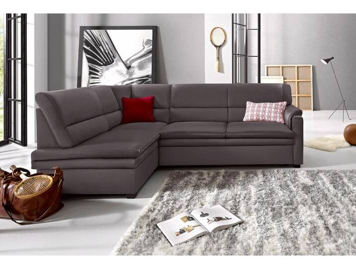 Ecksofa SIT & MORE Pisa L-Form , braun (mokka), B:245cm H:89cm T:161cm, NaturLEDER (echtes Rindsleder), Korpus in Kunstleder SOFTLUX, Luxus-Microfaser (90% Polyester, 10% Polyamid), Struktur (100% Polyester), Luxus-Microfaser ALTARA NUBUCK (100% Polyester), Sofas, mit Federkern, wahlweise mit Bettfunktion von sit&more