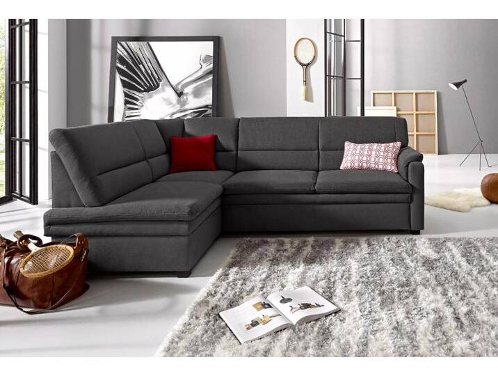 Ecksofa SIT & MORE Pisa L-Form , grau (anthrazit), B:245cm H:89cm T:161cm, NaturLEDER (echtes Rindsleder), Korpus in Kunstleder SOFTLUX, Luxus-Microfaser (90% Polyester, 10% Polyamid), Struktur (100% Polyester), Luxus-Microfaser ALTARA NUBUCK (100% Polyester), Sofas, mit Federkern, wahlweise mit Bettfunktion, Topseller von sit&more