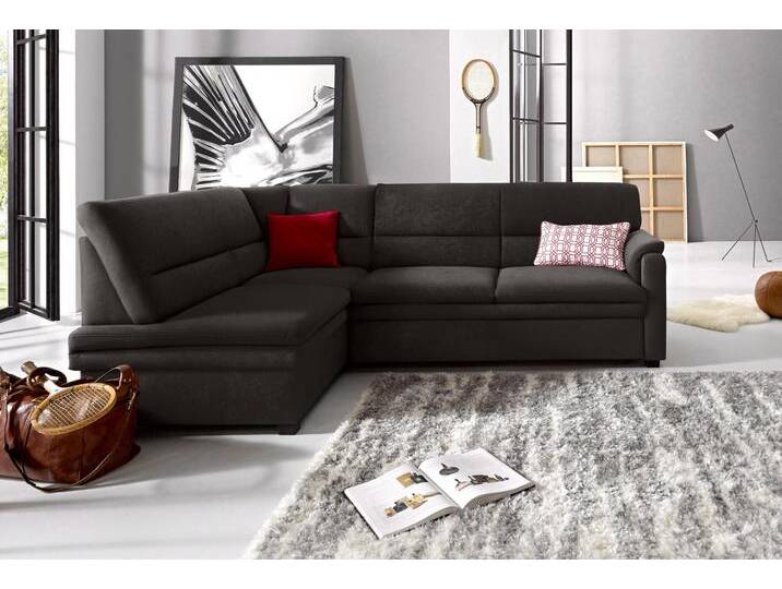 Ecksofa SIT & MORE Pisa L-Form , schwarz, B:245cm H:89cm T:161cm, NaturLEDER (echtes Rindsleder), Korpus in Kunstleder SOFTLUX, Luxus-Microfaser (90% Polyester, 10% Polyamid), Struktur (100% Polyester), Luxus-Microfaser ALTARA NUBUCK (100% Polyester), Sofas, mit Federkern, wahlweise mit Bettfunktion von sit&more